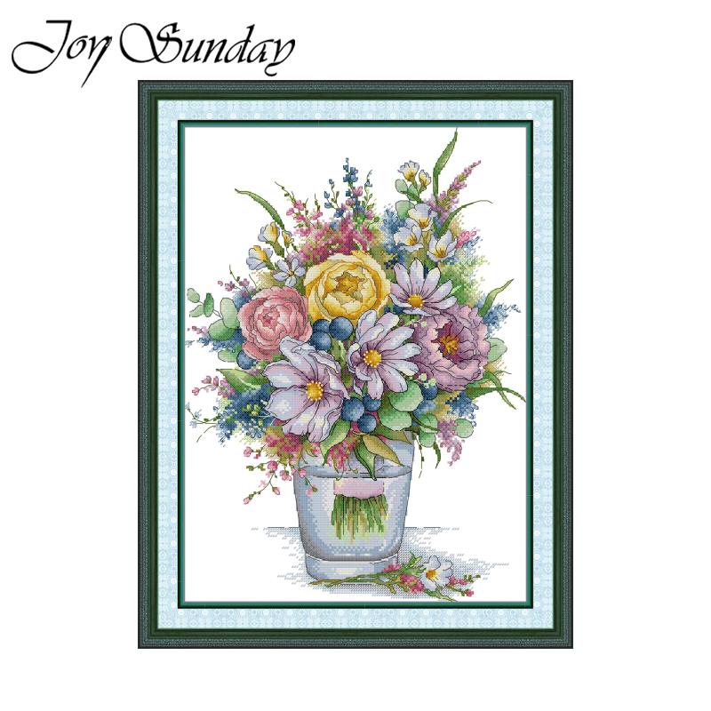 Textile Sewing Patterns - Vreugde Zondag Borduurpakket Veelkleurige Vazen HD